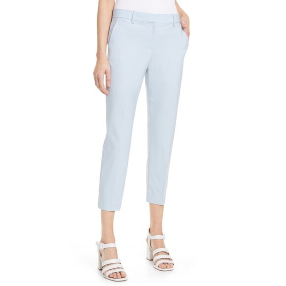 Theory Womens $245 Treeca 2 Slim-Fit Wool-Blend Cropped Pants Sky Blue UK14 US10